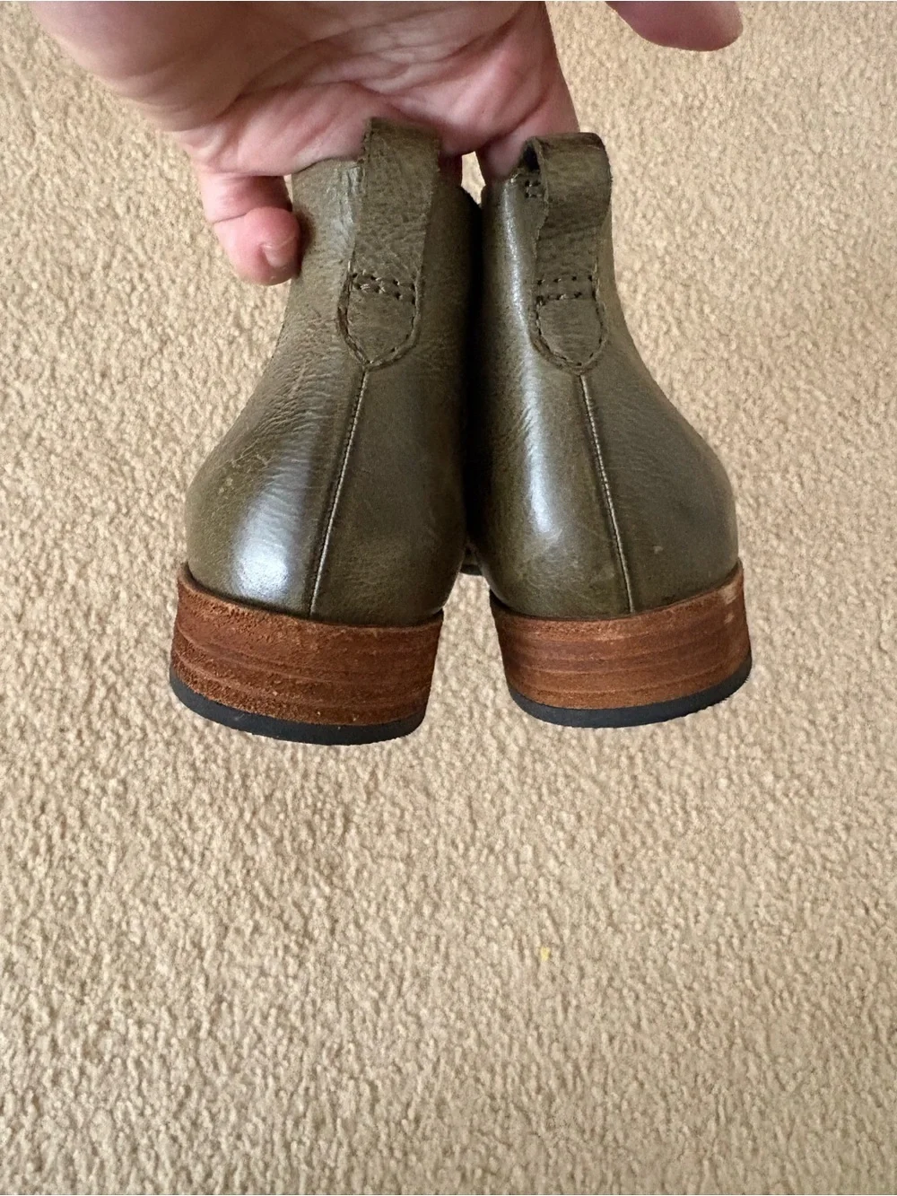 Kork-Ease Olive Leather Chelsea Booties with Black Elastic
