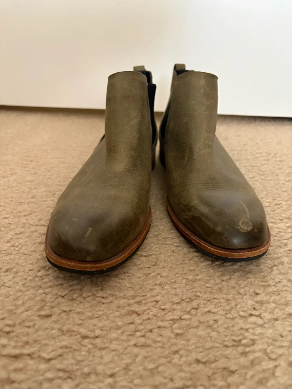 Kork-Ease Olive Leather Chelsea Booties with Black Elastic