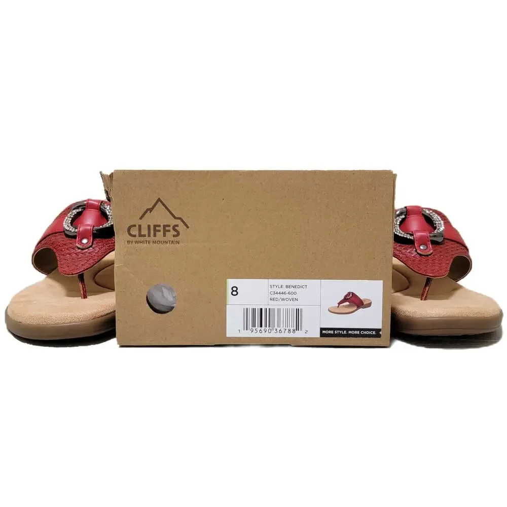 Cliffs White Mountain Women Benedict Wedge Thong Sandals Size US 8M Red Woven