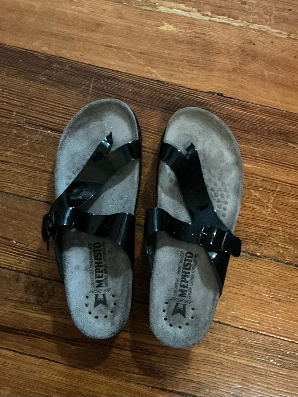 Mephisto Women’s Black Patent Strap Slide Sandals
