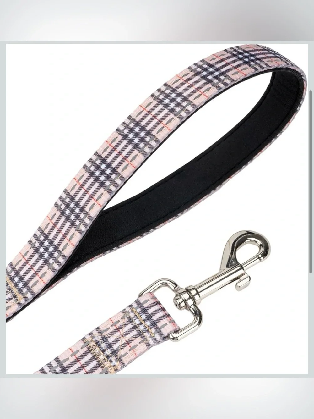 EcoBark Teacup Dog Leash, Soft & Reflective Toy Breed Leashes, Tan Plaid Strong