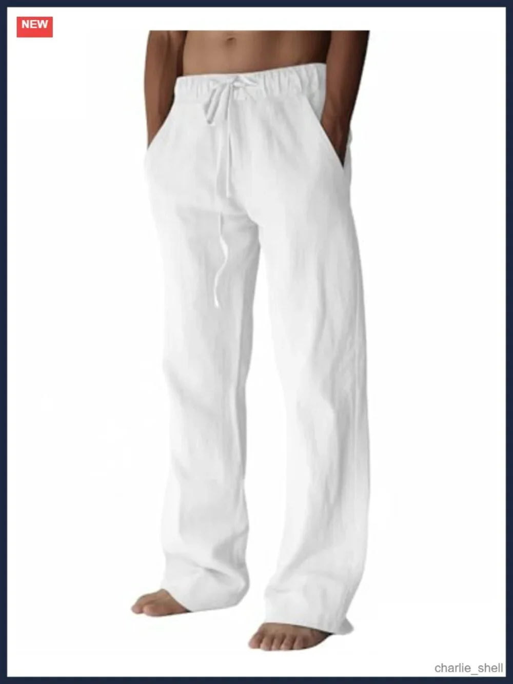 Mens Cotton Linen Pants Casual Drawstring Joggers with Pockets