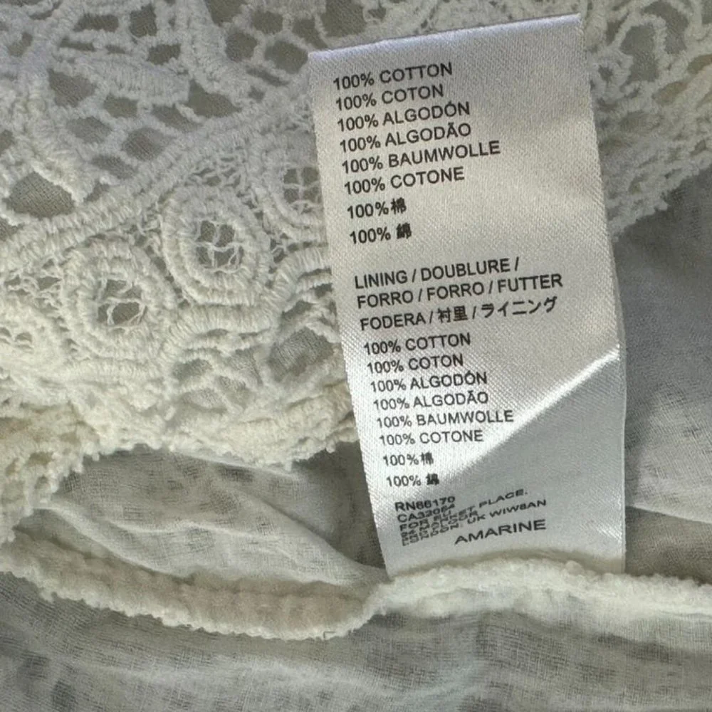 Anthropologie Seen Serena Lace Ruffle Blouse Top Women S 3/4 Sleeve Lined Cotton
