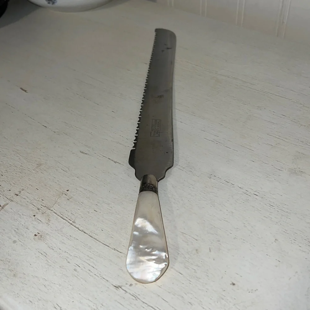 Antique Kottle “Keen Edge” mother of pearl & sterling silver carving knife 12”