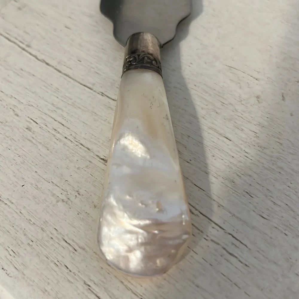 Antique Kottle “Keen Edge” mother of pearl & sterling silver carving knife 12”