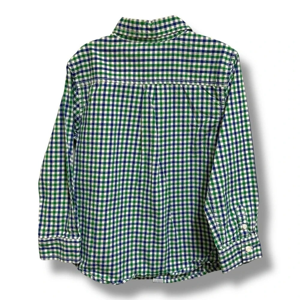 Gymboree Spring Prep Green Blue Check White Gingham Long‎ Sleeve Woven Shirt 5 6