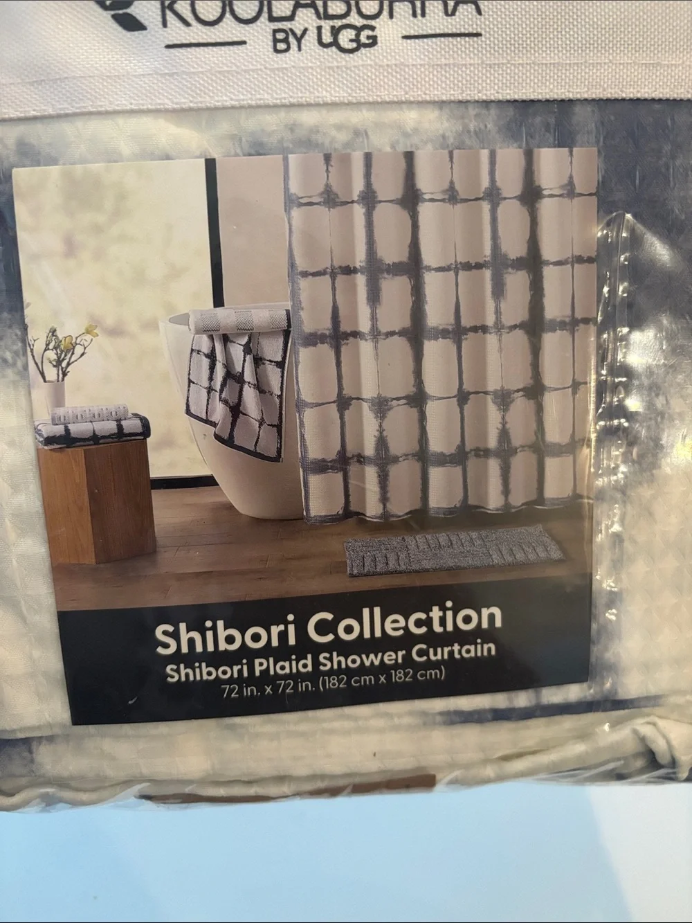 Koolaburra Shibori Plaid Shower Curtain - White & Navy Blue