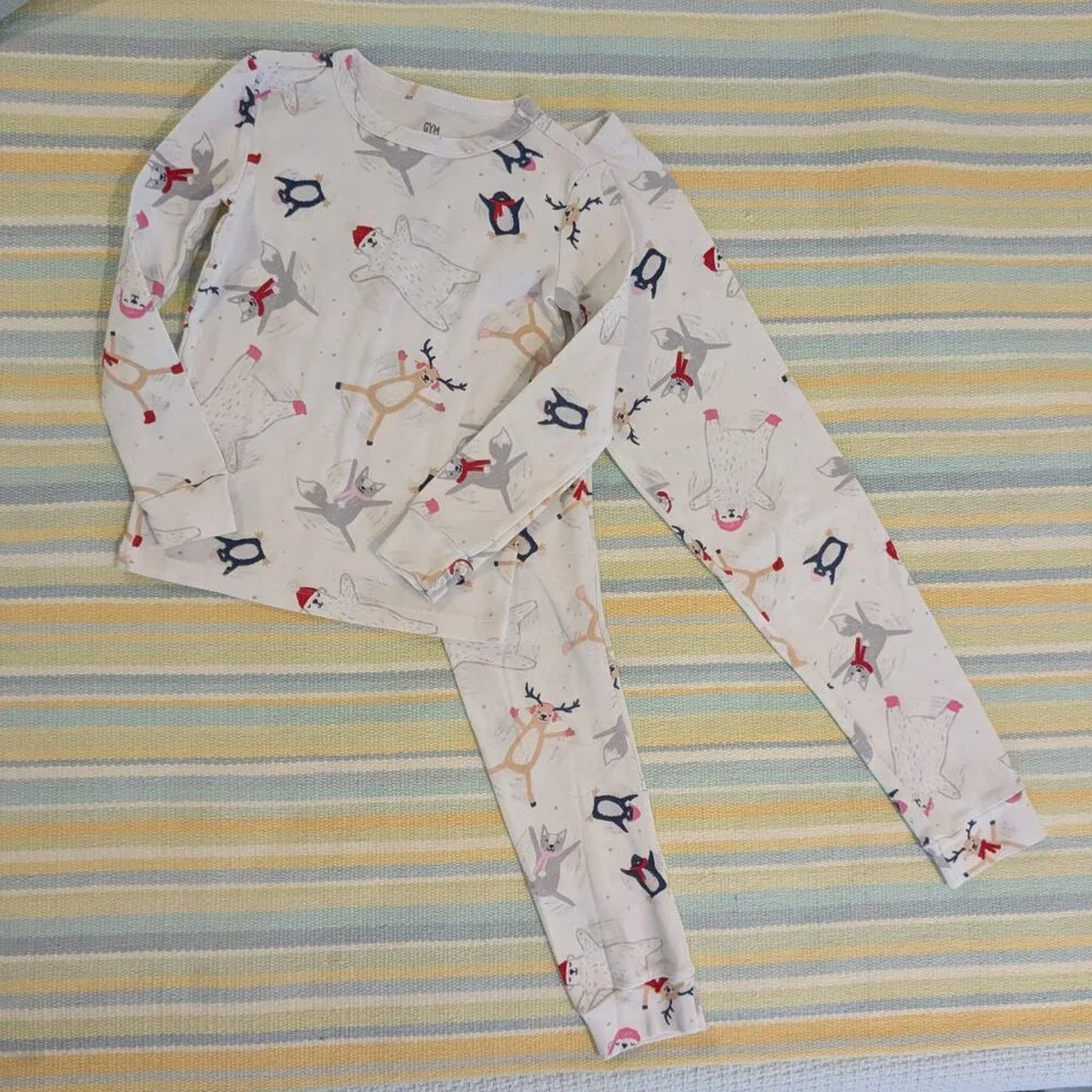 ⭐ Gymboree Winter Snow Print Knit Pajamas PJS Set Size 7