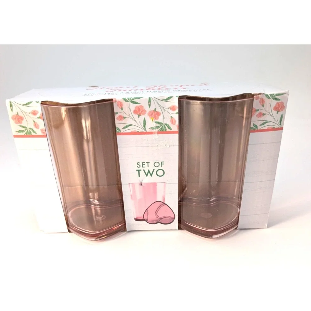 set of 2 Gift pack plastic pink heart juice cups tumblers
