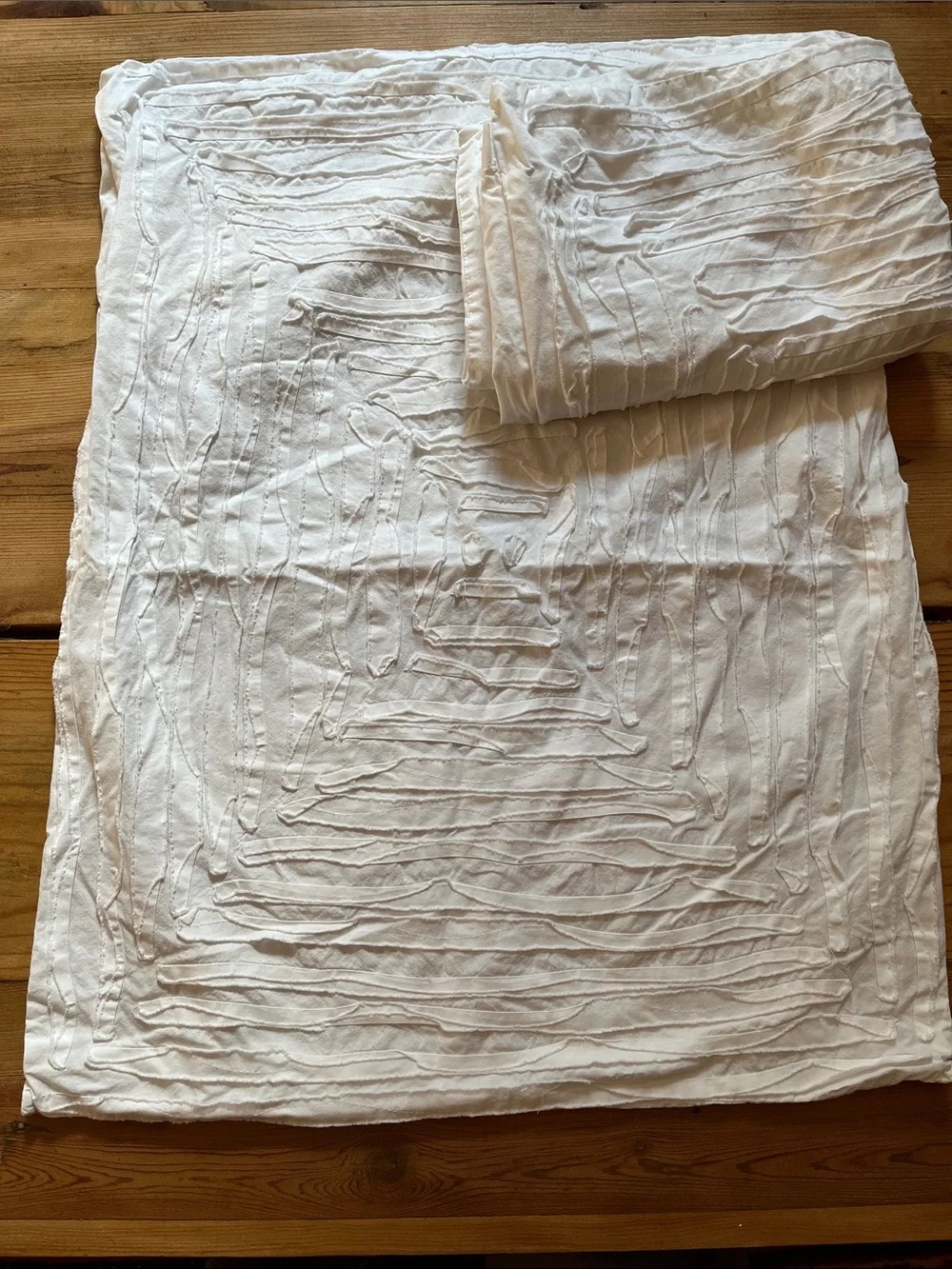 Set/2 ANTHROPOLOGIE *Standard* White Fabric Applique Pillowcases 100% Cotton