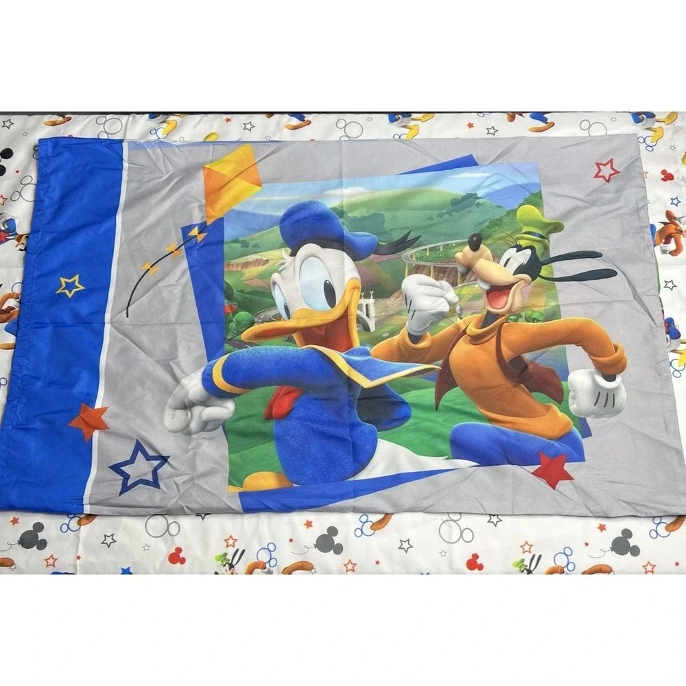 Disney Mickey‎ Mouse Toddler Sheet Set Fitted Flat Sheet Pillowcase 3 Pc EUC