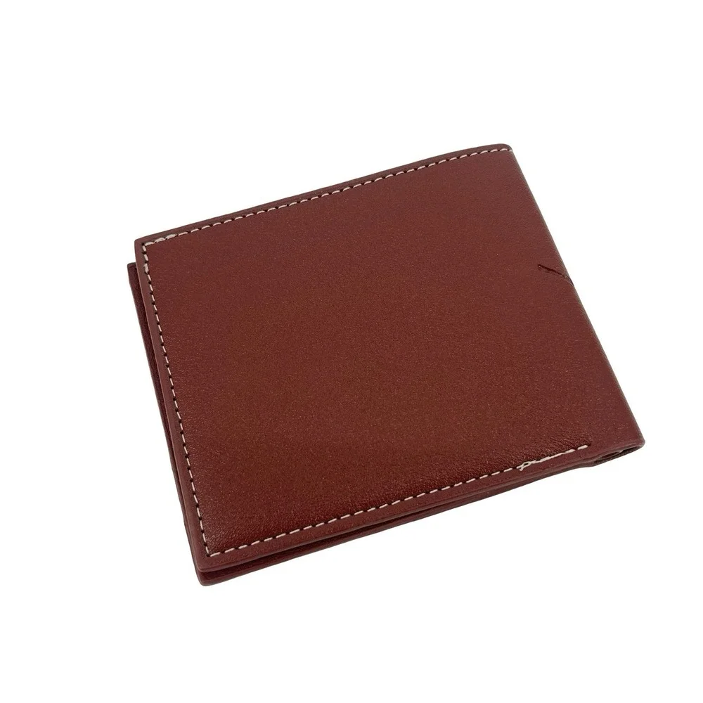 Men's Cognac Brown Faux Leather Bifold Wallet Slim ID Window Card Holder New