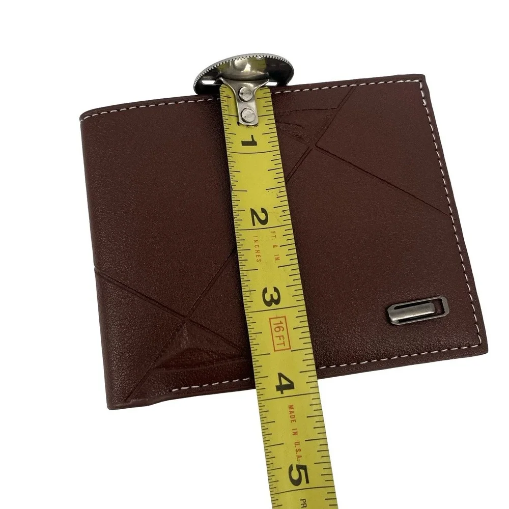 Men's Cognac Brown Faux Leather Bifold Wallet Slim ID Window Card Holder New