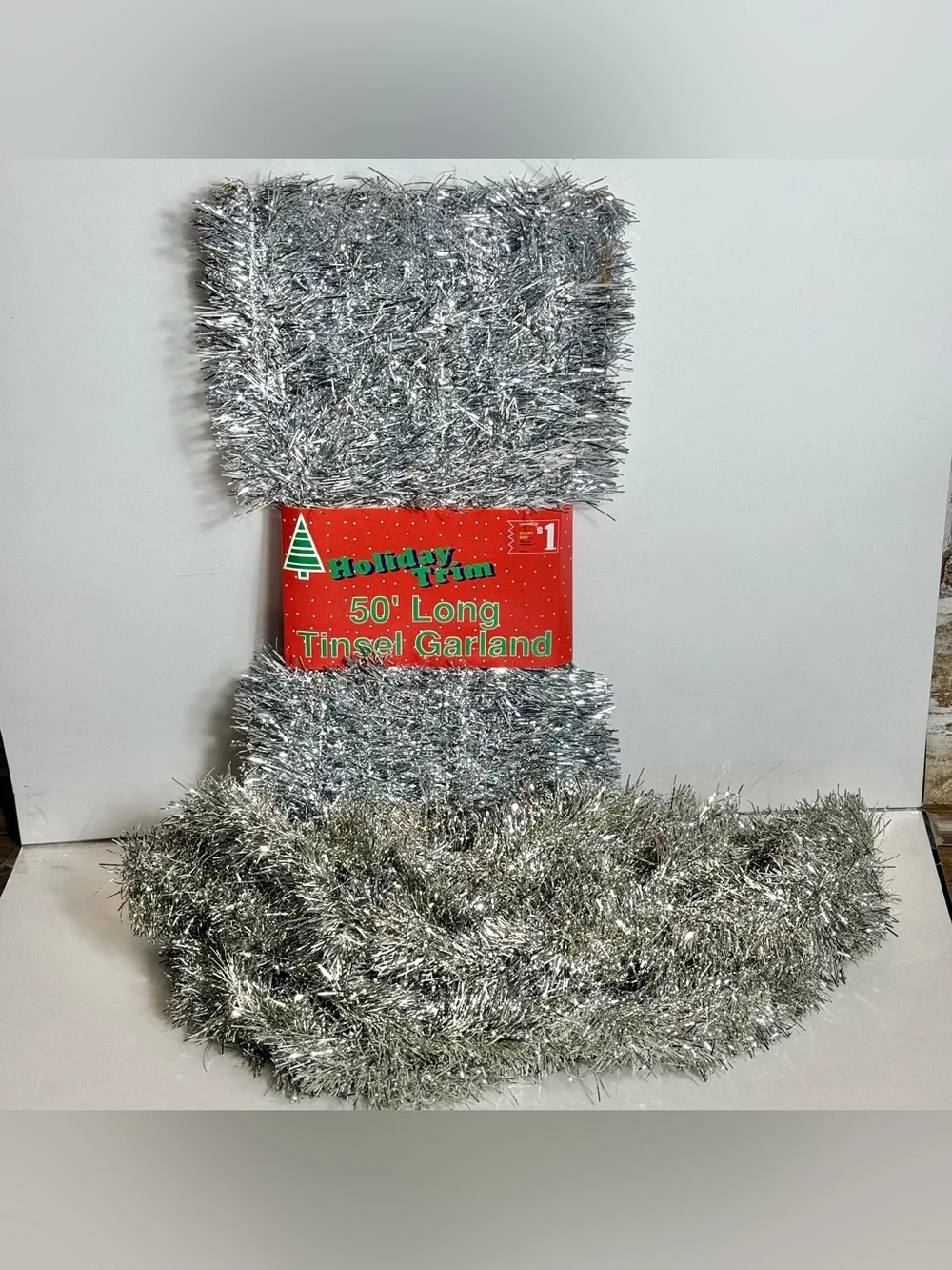 Vintage Christmas Tinsel Garland 62 Foot Silver Christmas USA NOS Retro MCM