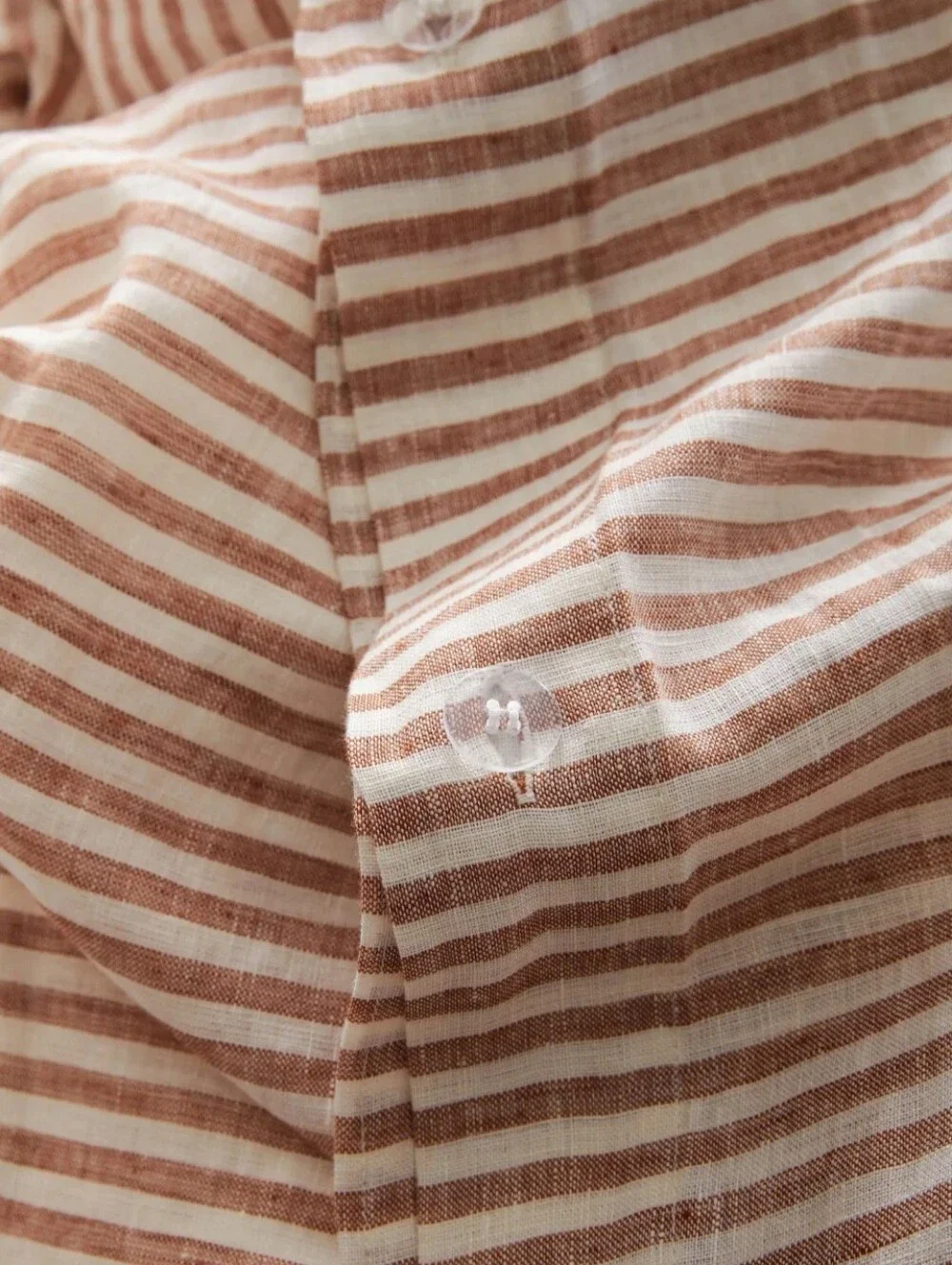 Quince European Linen Duvet Cover Set-Striped Terracotta/White (King/Cal Sized)