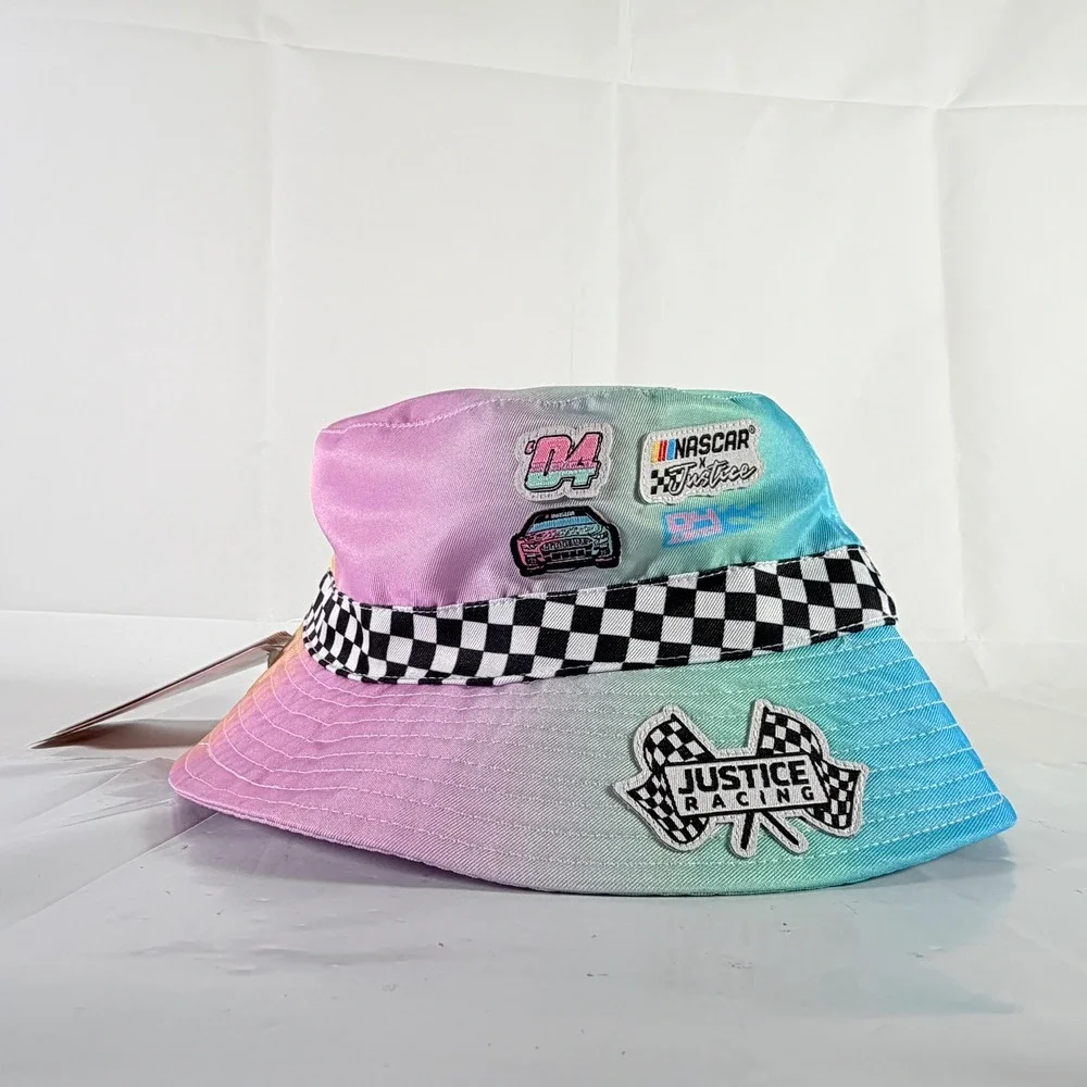 Justice X NASCAR Girls JXN Ombre Bucket Hat Pink‎ Blue Checkered OS NWT
