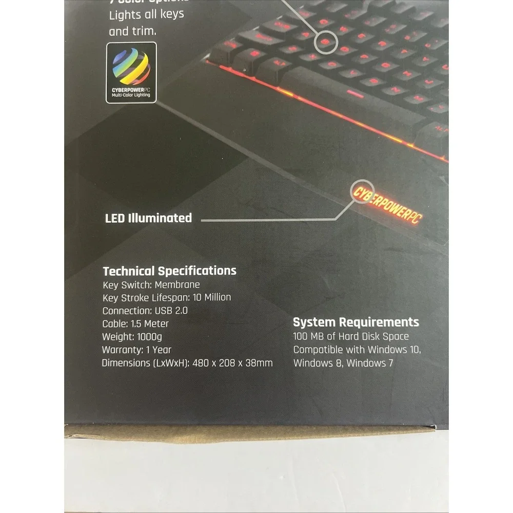 CyberPowerPC multi-color‎ led gaming keyboard wired USB-open Box