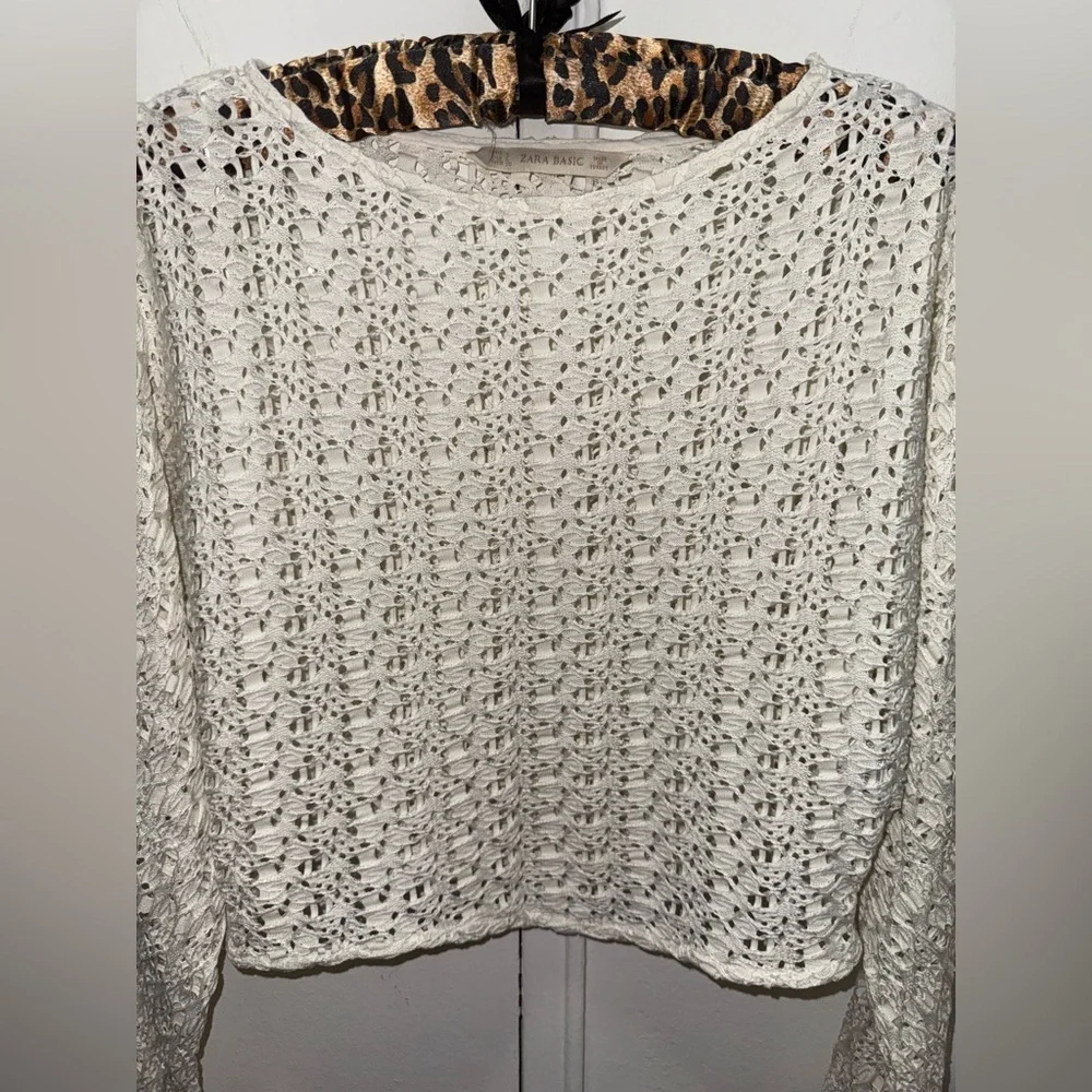 Zara White Crochet Knit Crop Top Large