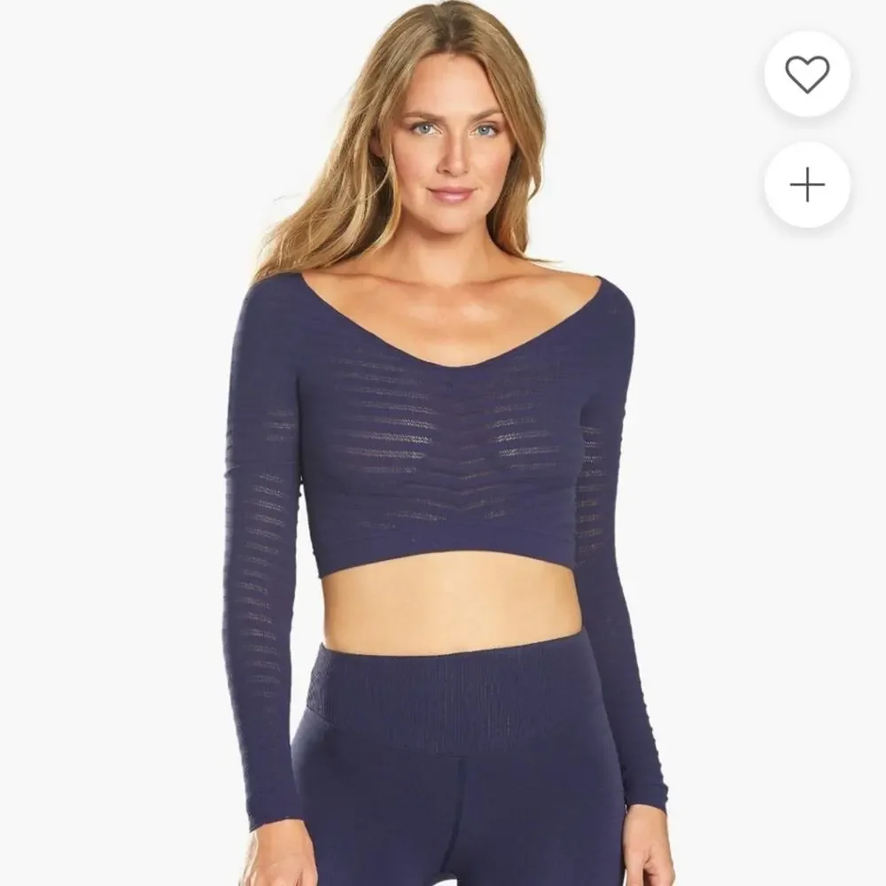 Free People | Long Sleeve Crop Top Blue M New! Gone Adrift