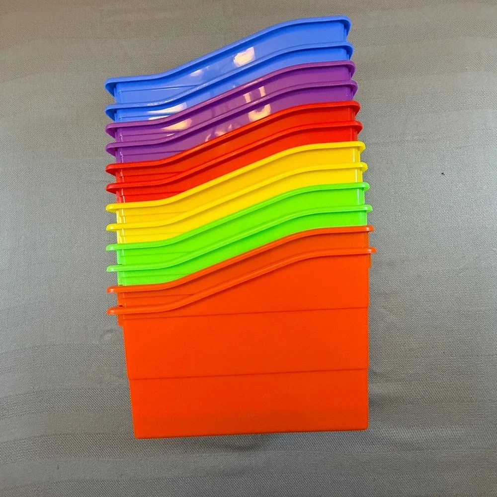 12 Pack Plastic Book Bins Rainbow Colors Classroom Storage Organizer Containers