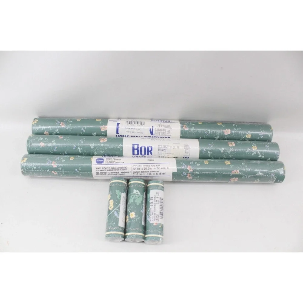 Deadstock Vintage MCM Borden Green Vinyl‎ Wallcovering 3 rolls WC829 3 - WB828
