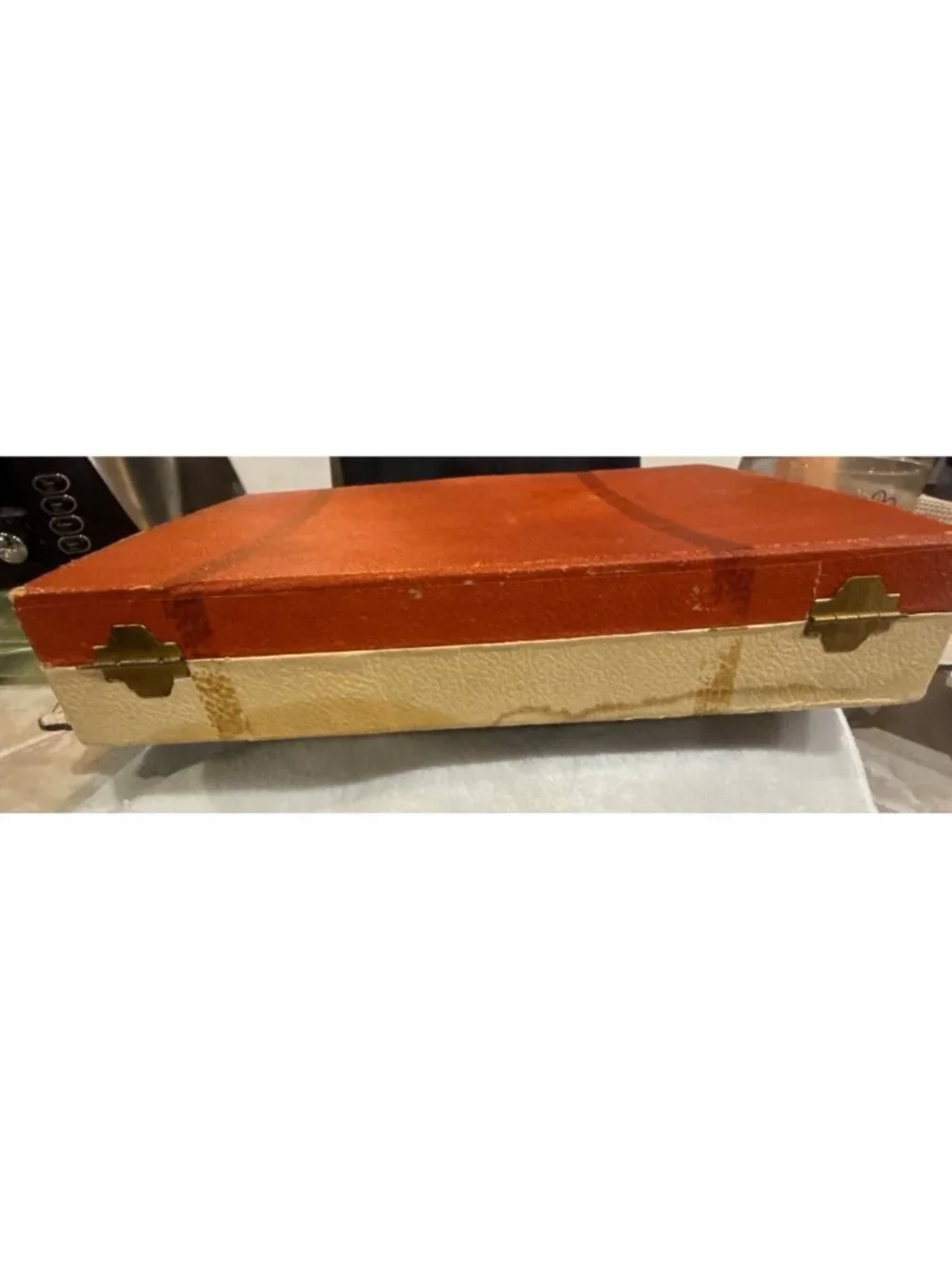 Vintage Flatware Storage Chest Box - Anti-Tarnish Red Felt Lining, Curved Lid Mi