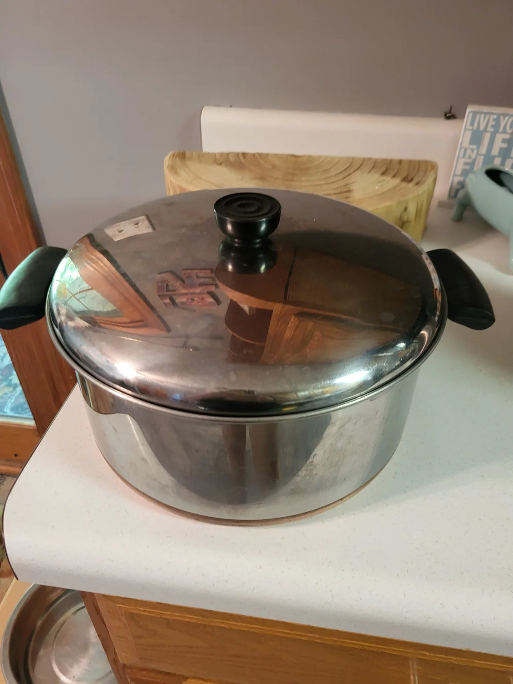 Vintage 1801 Revere Ware 6 Qt. Copper Bottom Stock Pot Pan Domed Lid Stainless