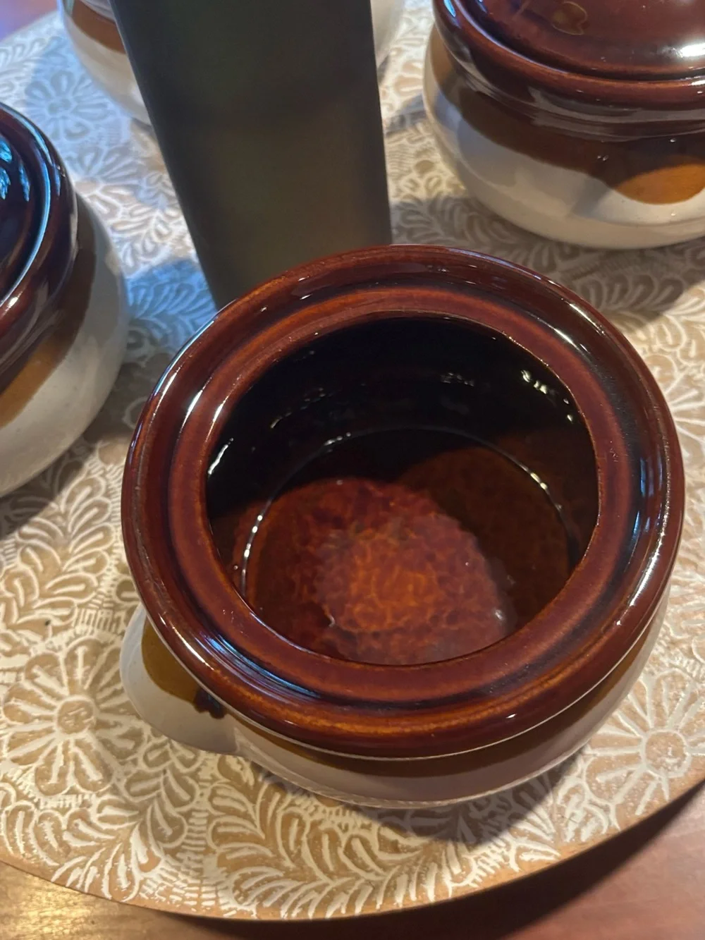 Stoneware crock set made in Taiwan vintage