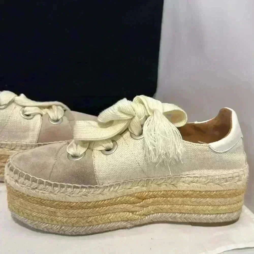 Chloé Beige Cream Espadrille Platform Sneakers