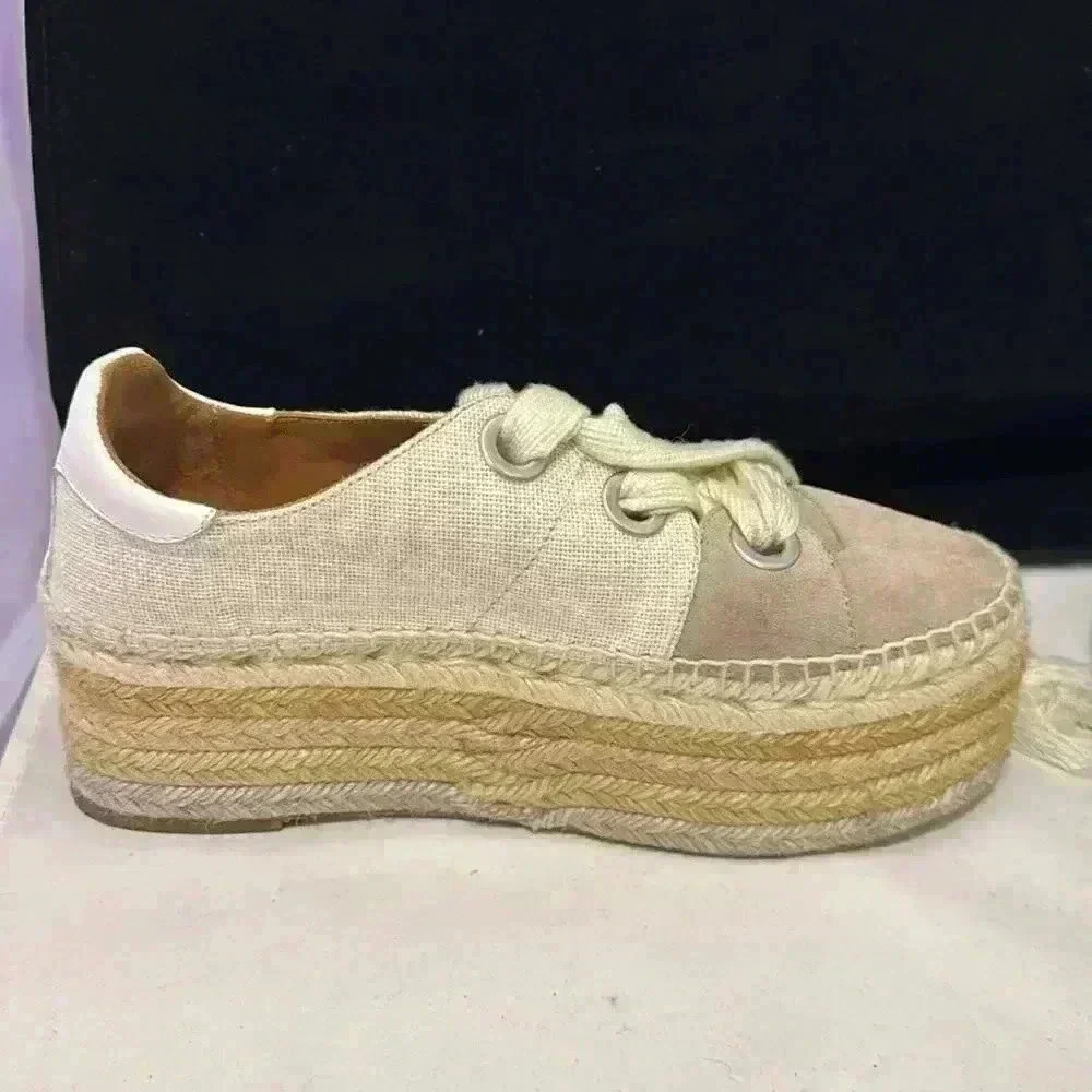 Chloé Beige Cream Espadrille Platform Sneakers