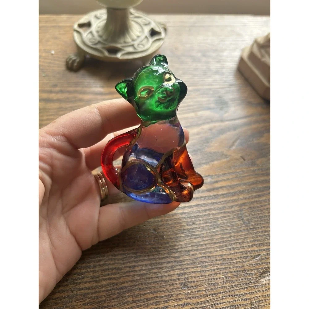 🐈⬛ C C Zecchin Multicolor Glass Cat Figurine Made in Murano Italy Color Block