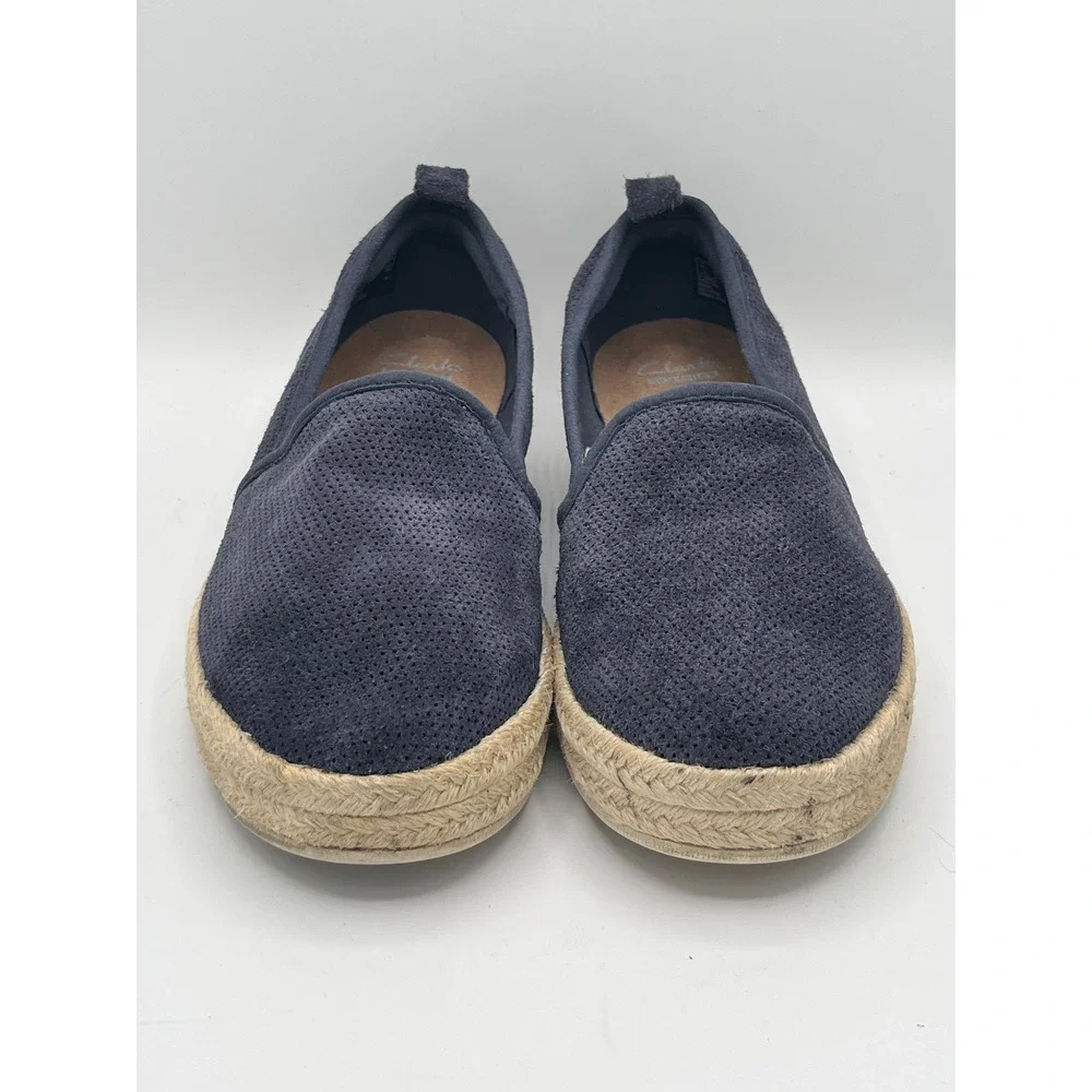 Clarks Collection Navy Blue Perforated Suede Espadrille Flats Women Sz‎ 9M