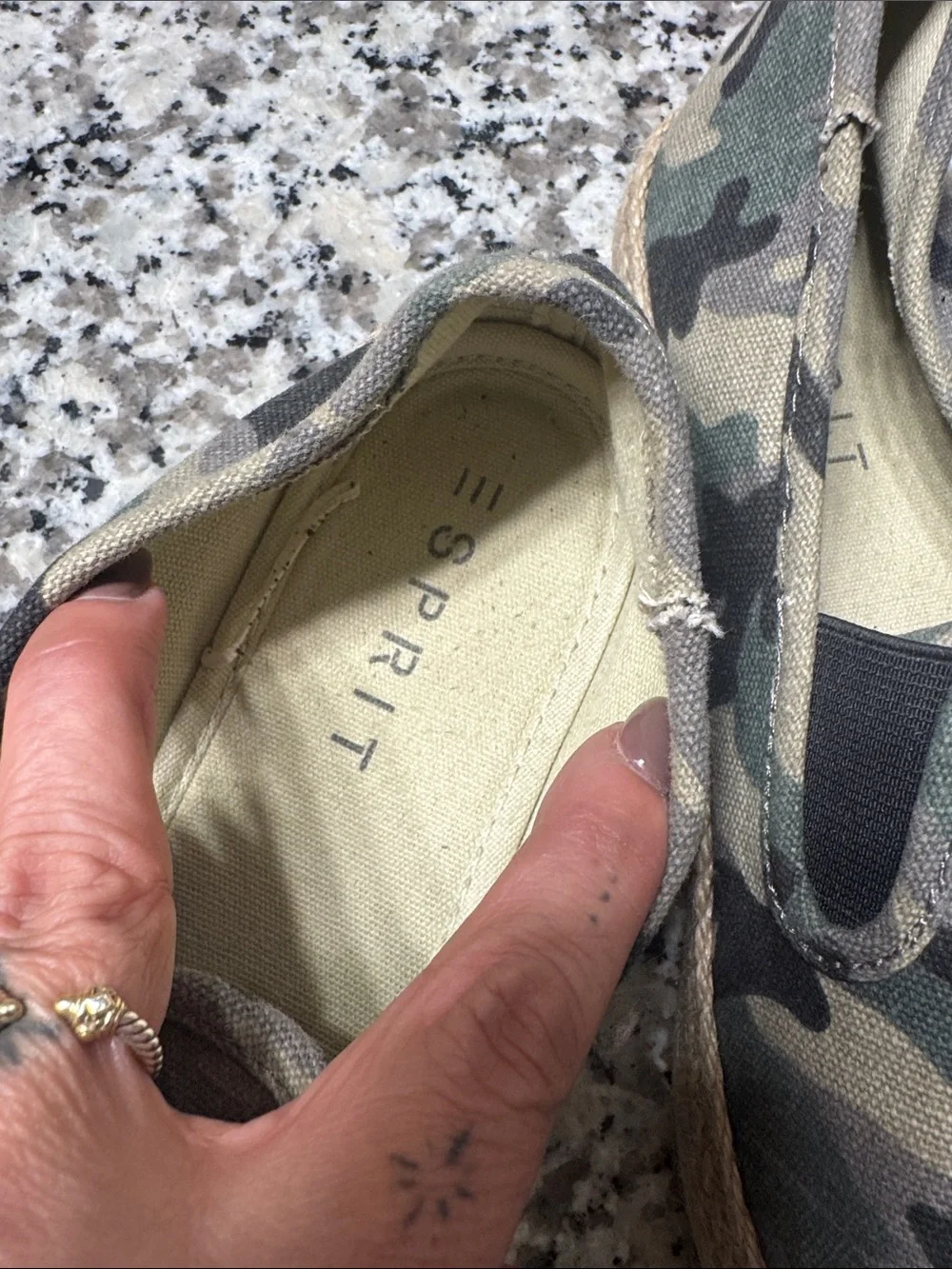 Esprit Camouflage Slip-On Espadrilles in Green and Tan