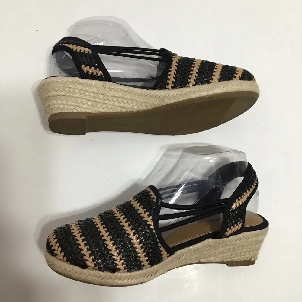 Comfortview Womens Black Brown Slingback The‎ Clea Wedge Espadrille Size 8