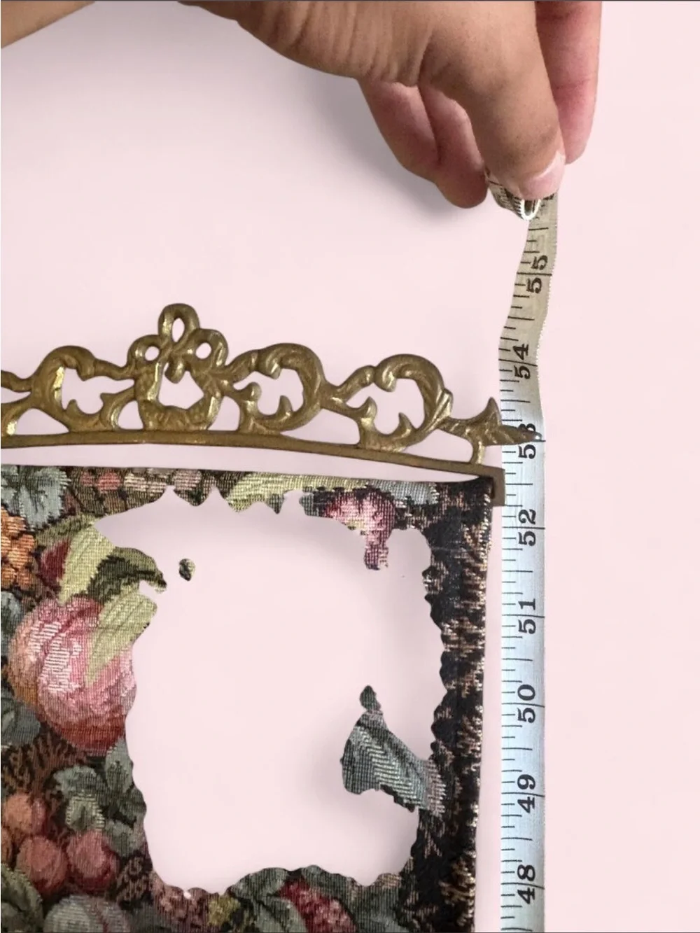 Vintage Fruit Tapestry Bell Pull Wall Hanging w/ Heavy Ornate Brass Ends