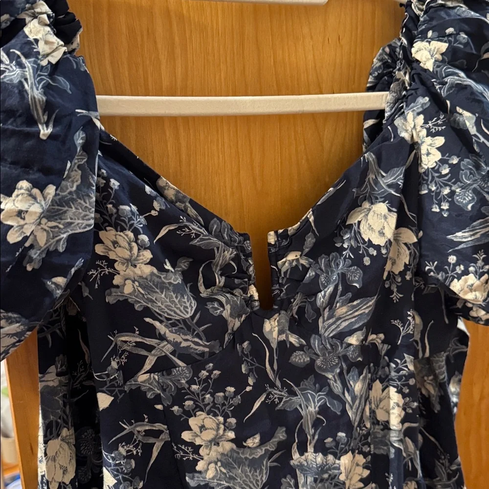 Abercrombie & Fitch Navy Floral Puff-Sleeve Maxi Dress