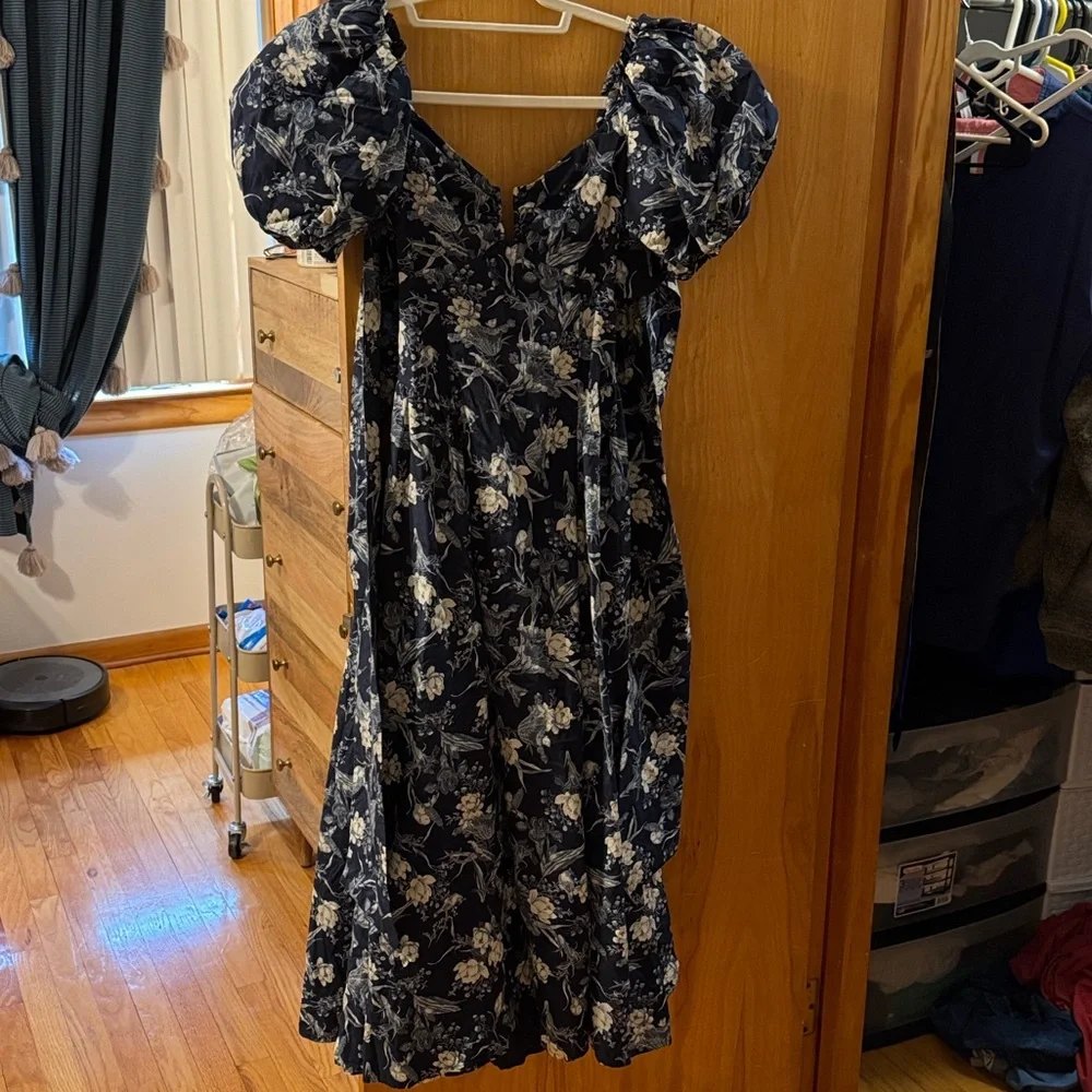 Abercrombie & Fitch Navy Floral Puff-Sleeve Maxi Dress