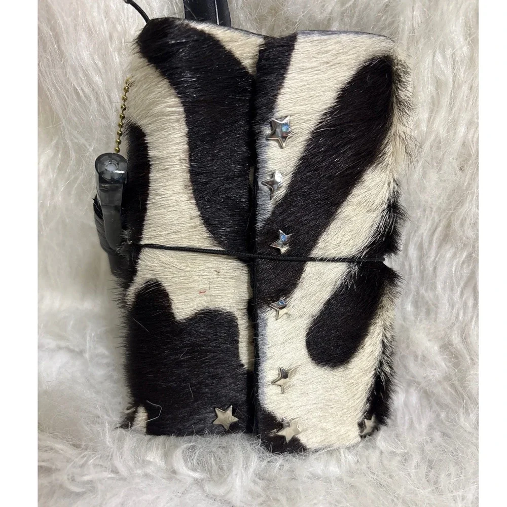 Notebook Travelers Journal Cover Unisex A6 Zebra Print Calf Hair Star Studs