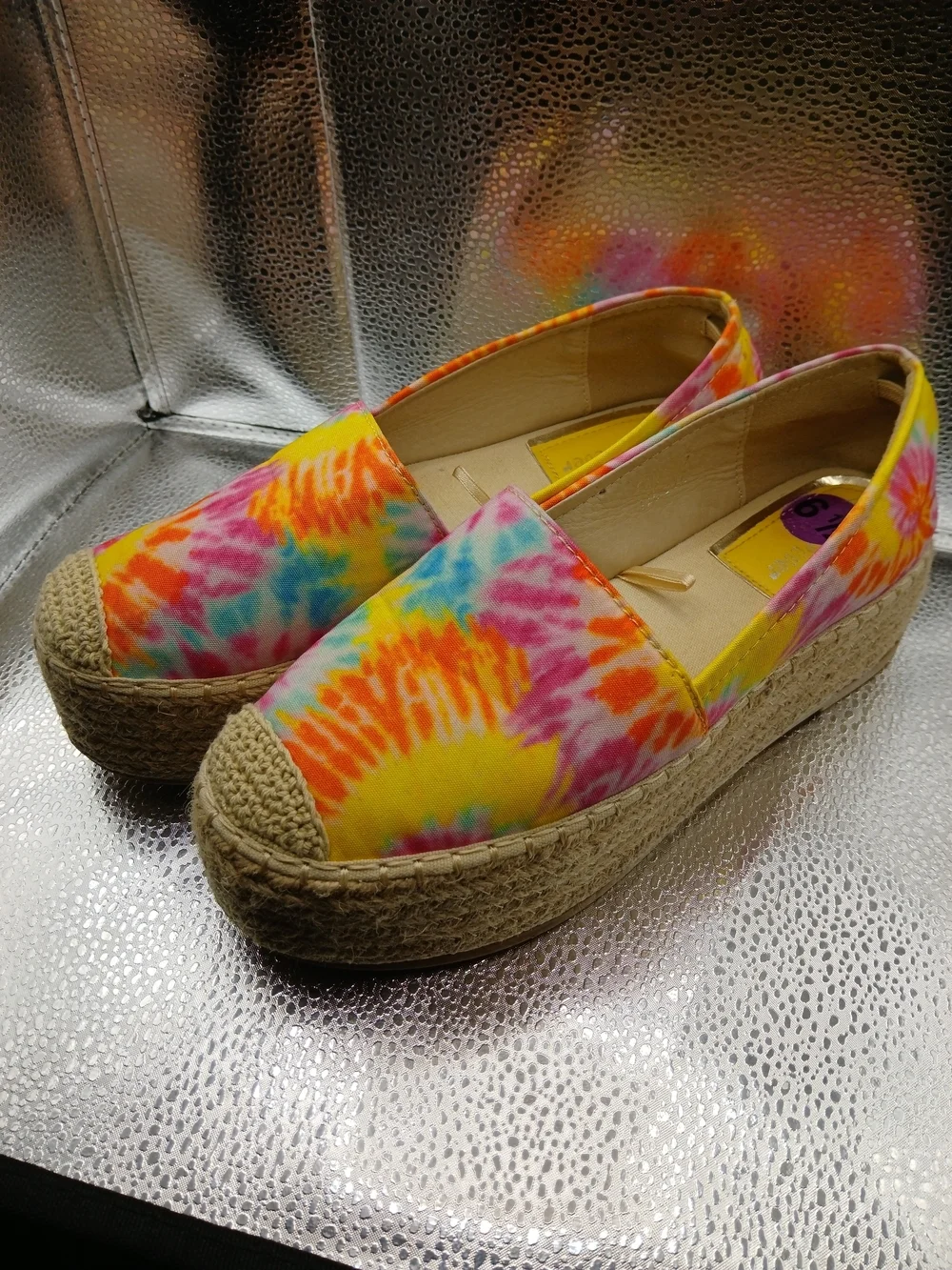 Forever Tie-Dye Platform Espadrilles - Yellow, Pink, Blue, Orange Women's Sz 6.5