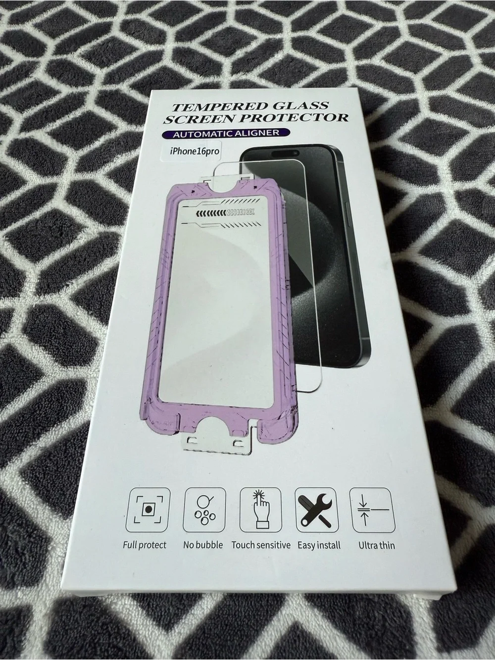 Tempered Glass Screen Protector for iPhone16pro - Purple Alignment Frame