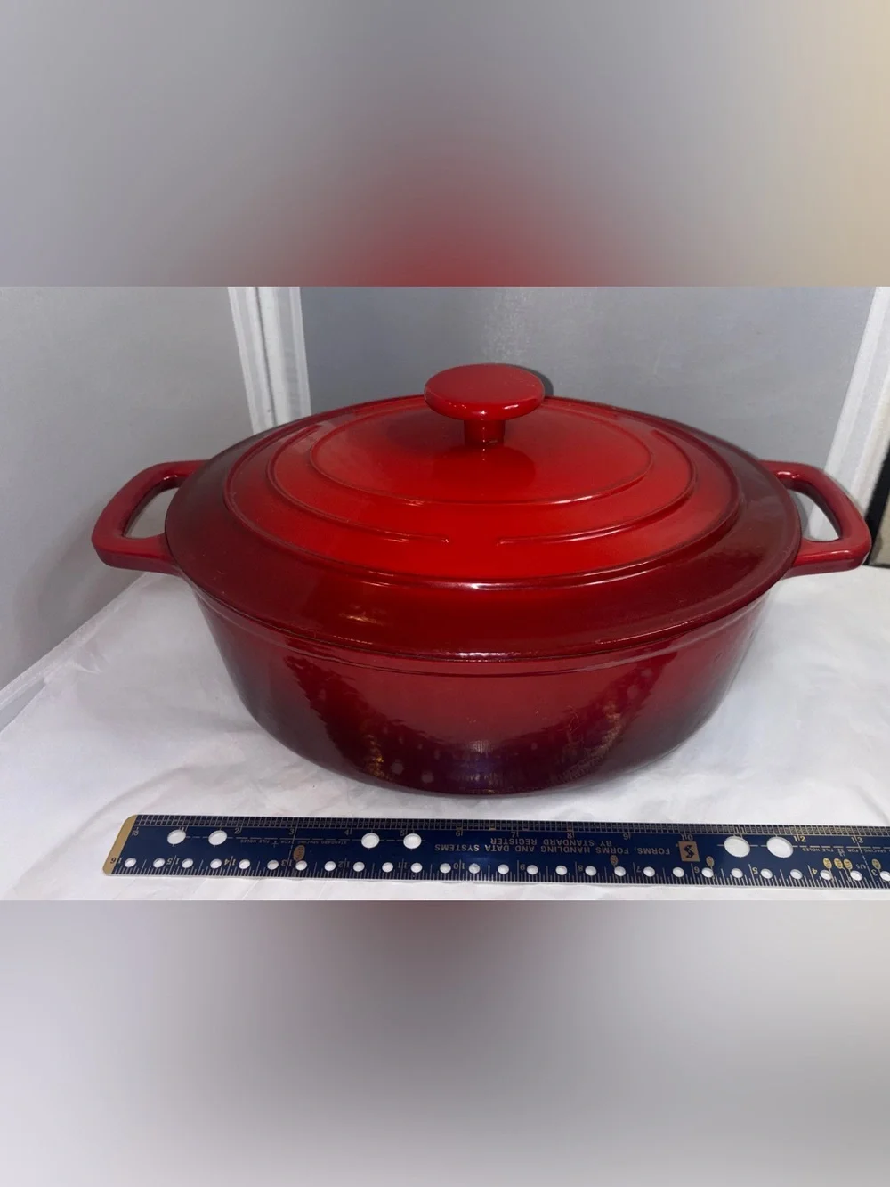 Large Red Enameled Cast Iron Dutch Oven with Lid COOKS