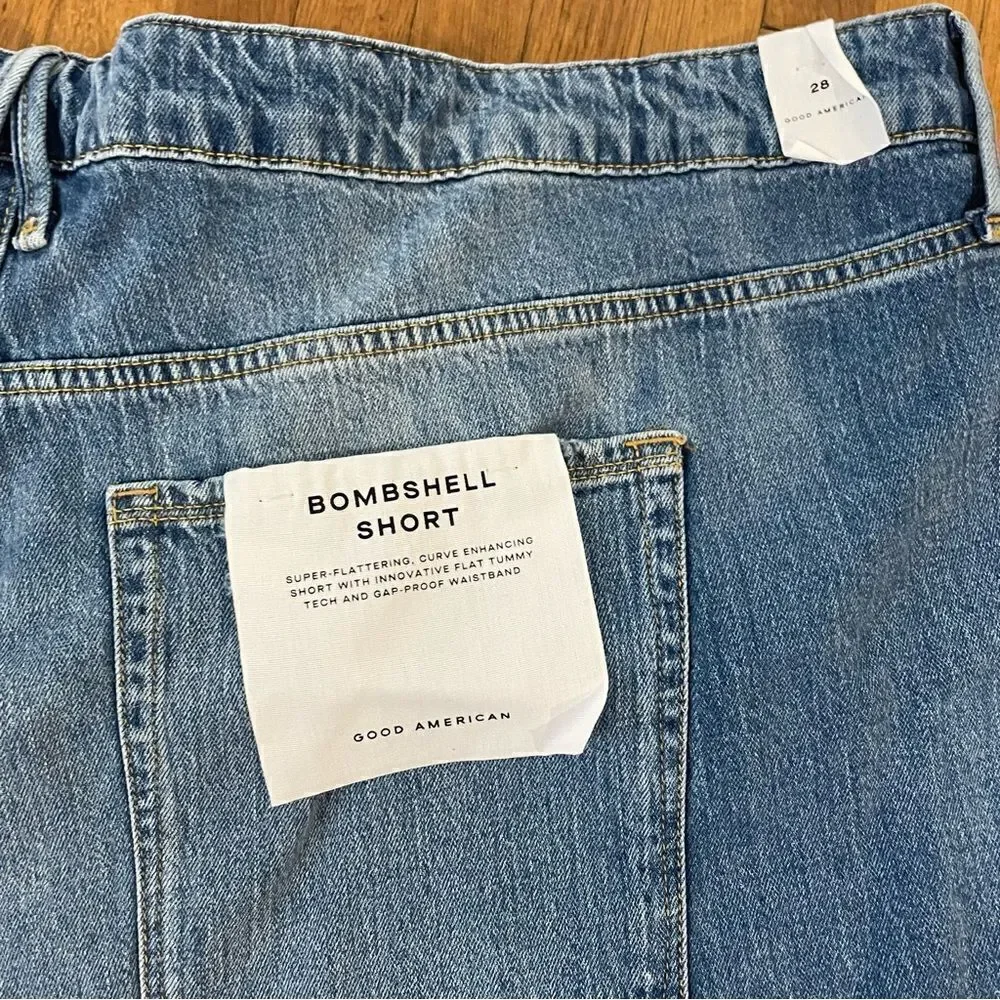 Revolve Good American Bombshell Chewed Denim Fringe Jean Shorts