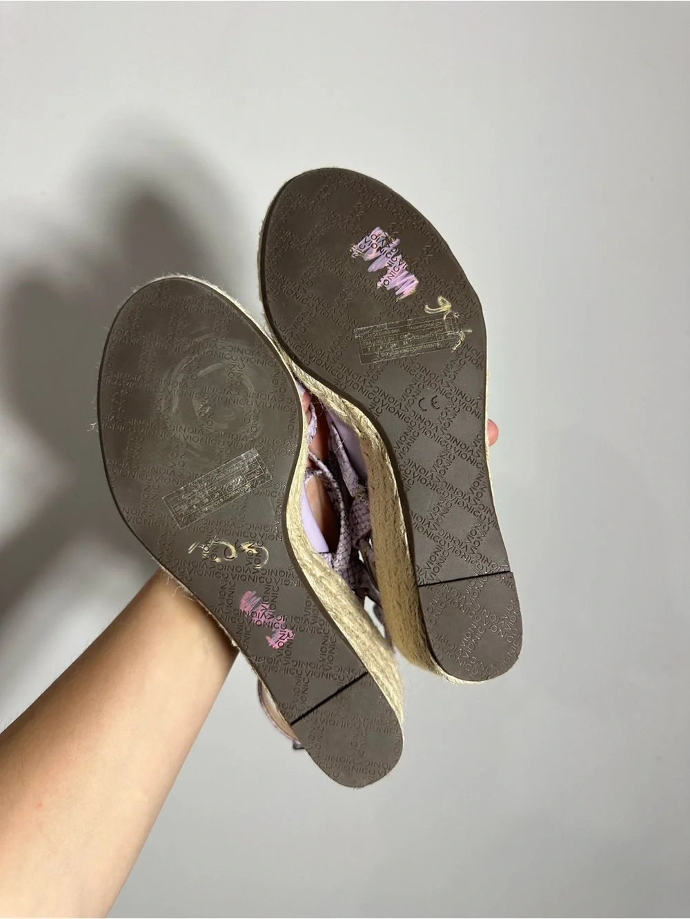 Vionic Ayda Purple Snakeprint Embossed Leather Espadrille Wedge Sandals
