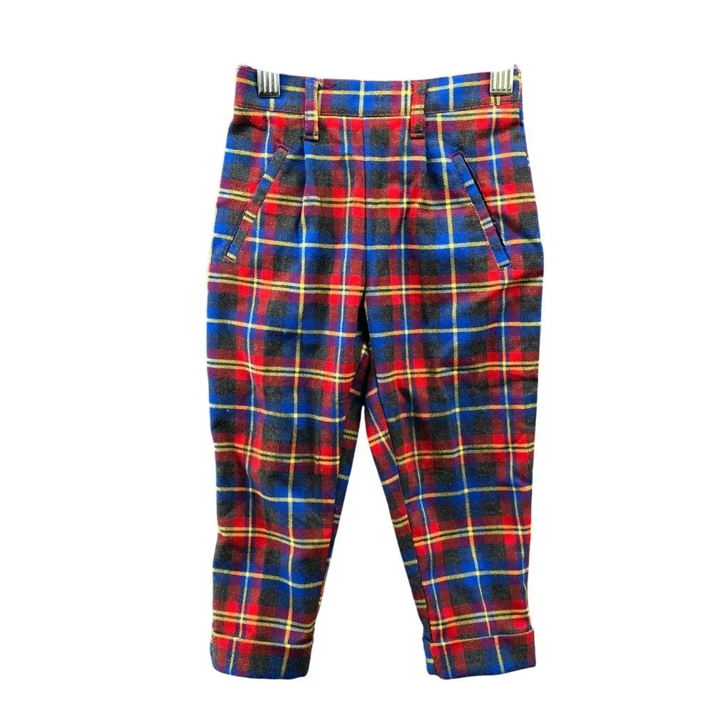 Vintage 90s Children's Place Baby 24M / 2T Plaid‎ Trouser Pants Red Blue