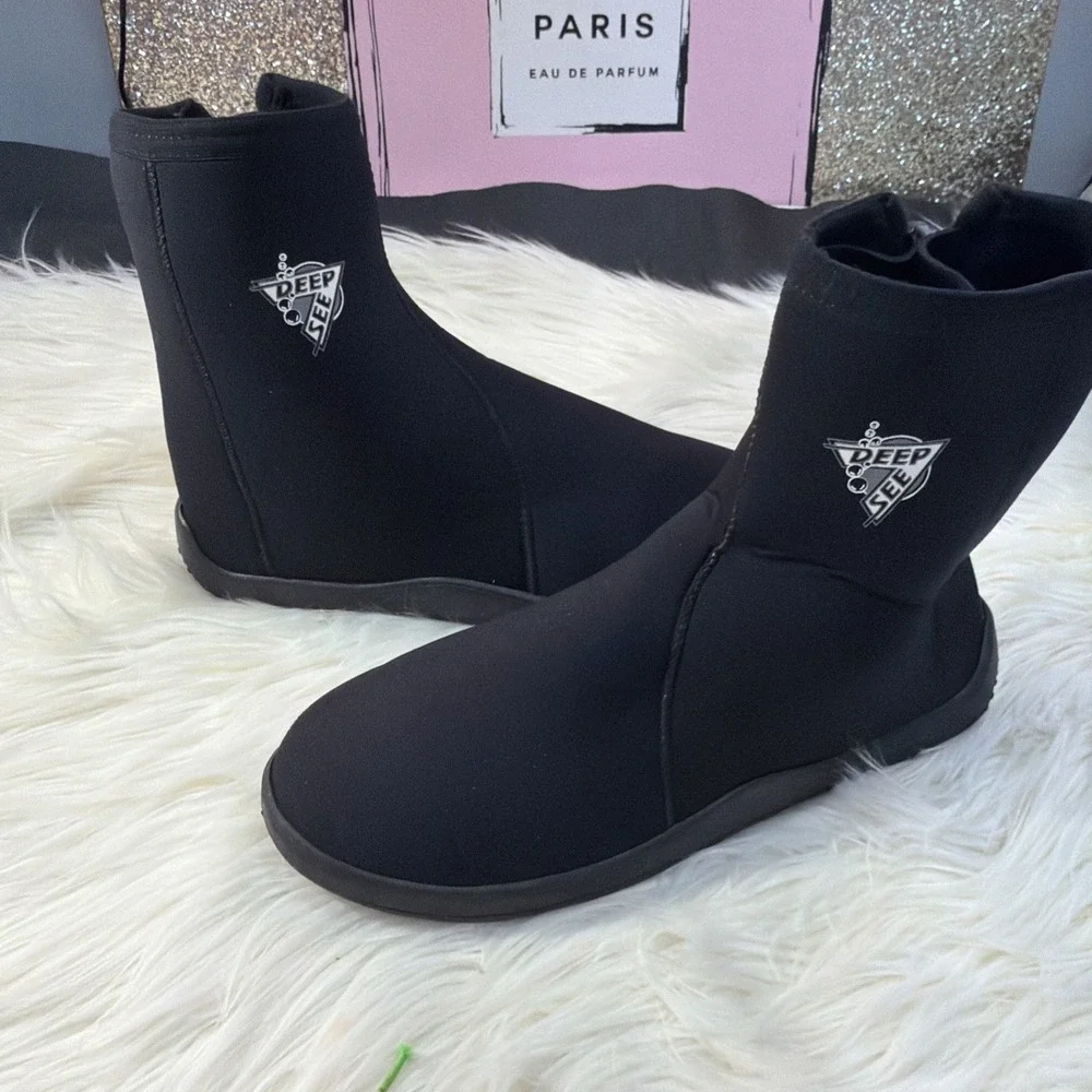 Deep Sea Size 11 Stretch Boots. Zip Up‎ Black Scuba Snorkeling.black New