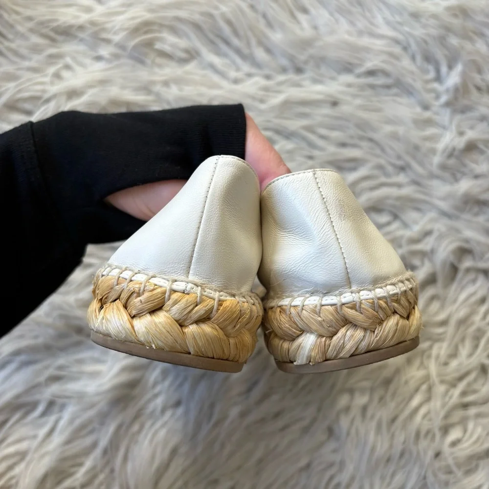 Jimmy Choo Fayence Pearl White Leather Mary Jane Ballerina Espadrilles EUC Sz 38