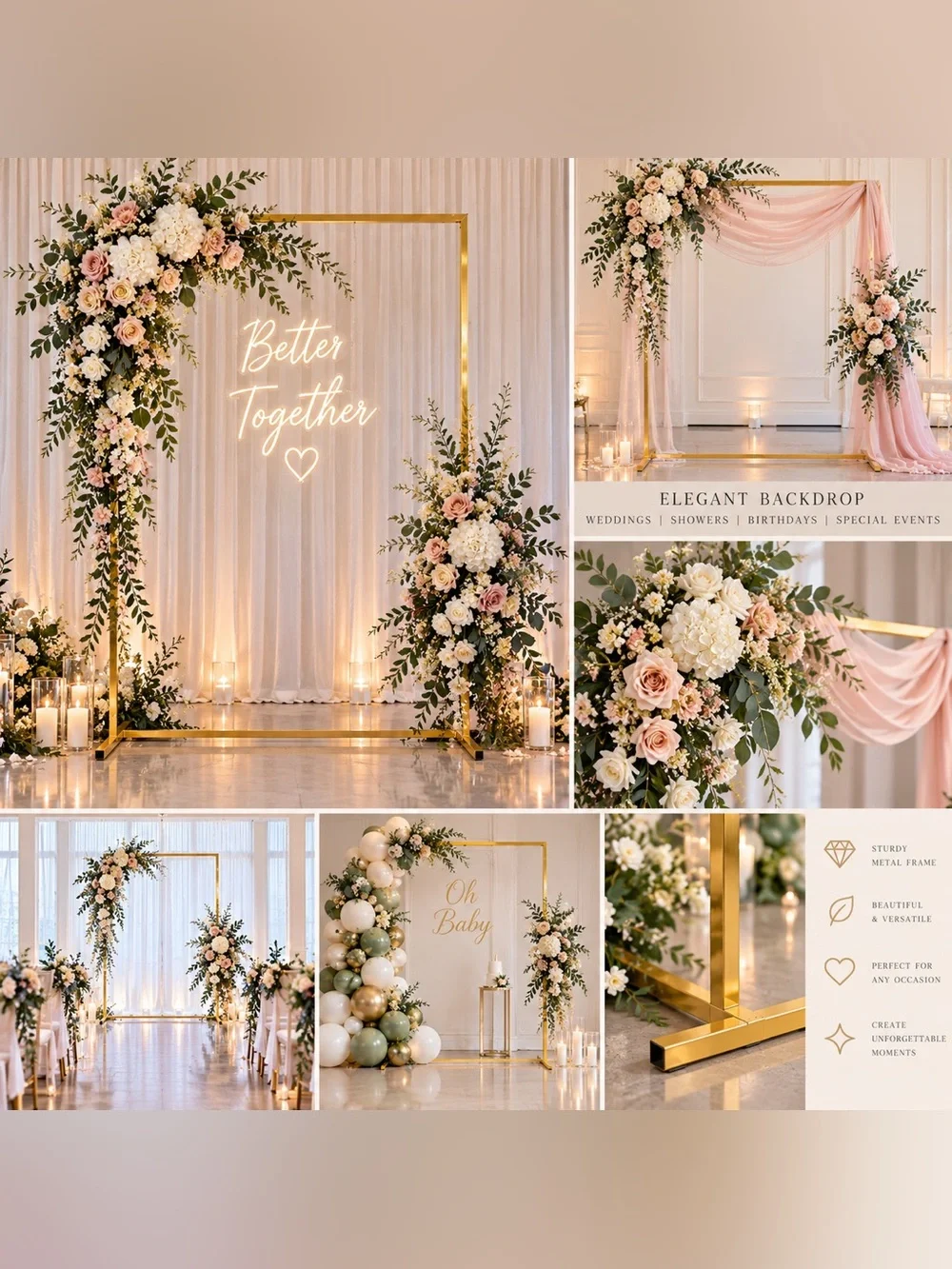 Gold Floral Arch Backdrop 6.6 x 4ft