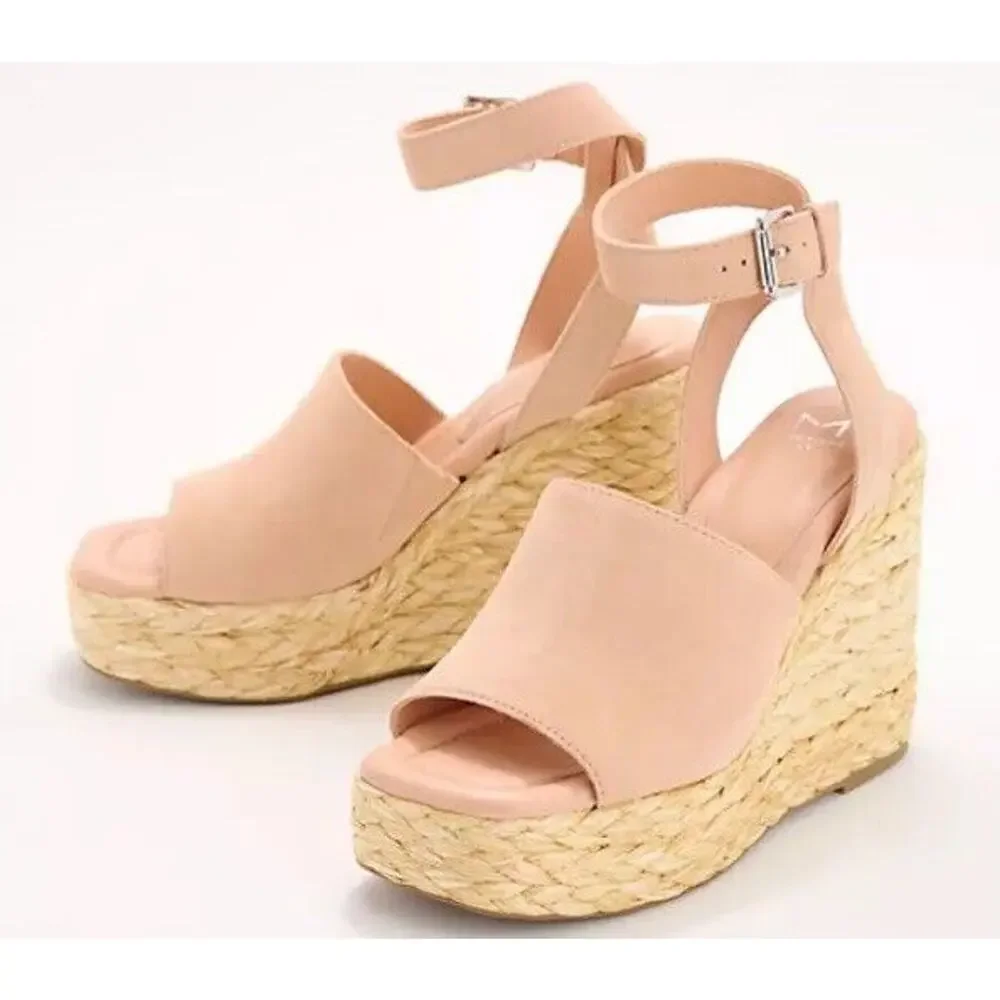 New Marc Fisher‎ LTD Nelly Suede Espadrille Wedge Sandals Ankle Strap Blush 8M