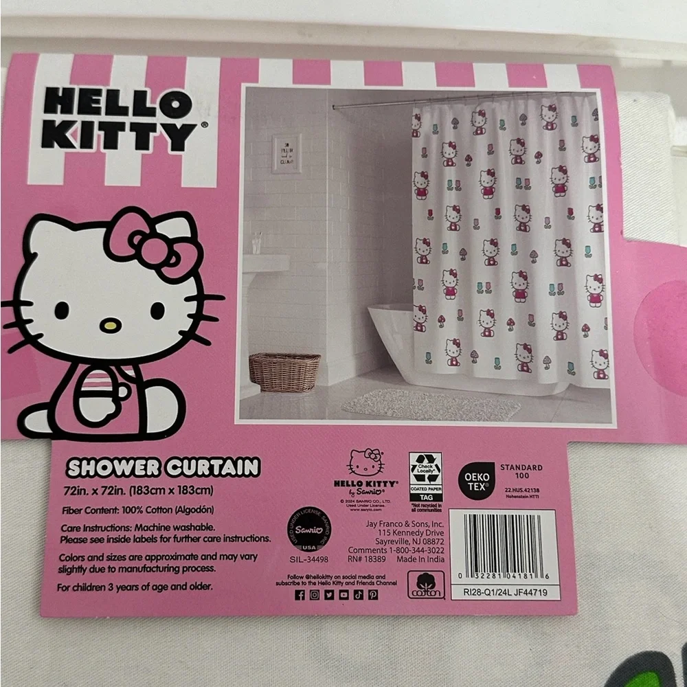 NWT Hello Kitty Shower Curtain Sanrio 100% Cotton 72x72in Kawaii Bathroom Decor
