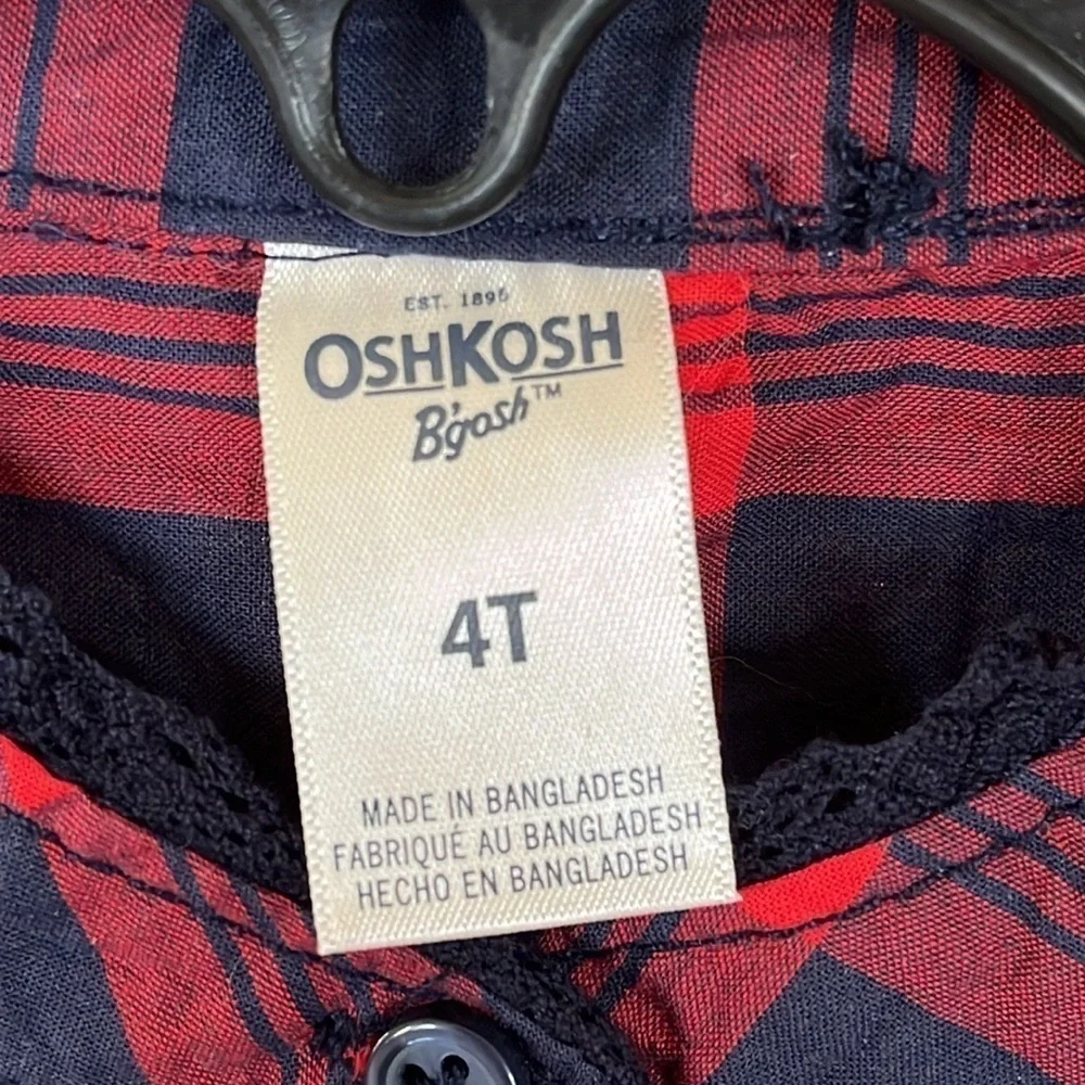 Brand New OshKosh B’Gosh Red & Navy Blue Plaid Shirt Button Up Cotton Blouse